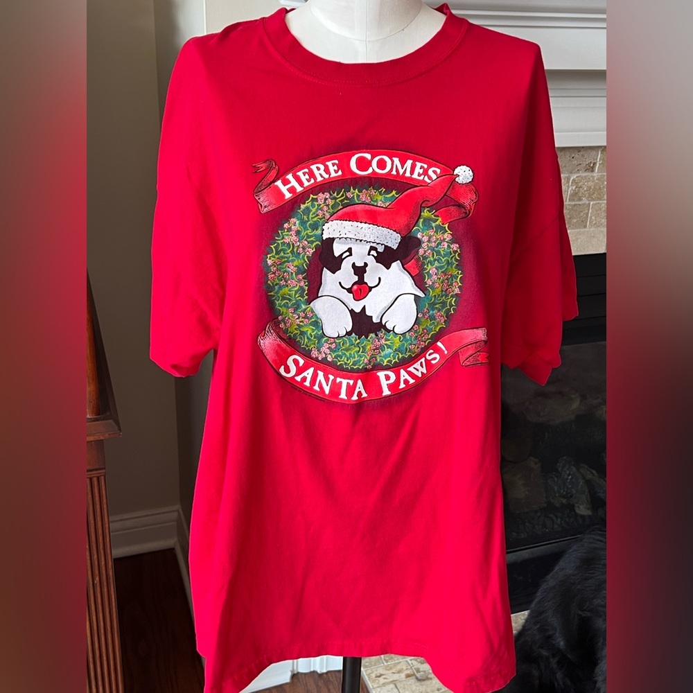 Big Dog XXL Cotton Vintage Here Comes Santa Paws t-shirt EUC